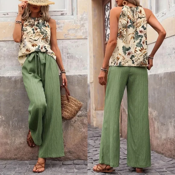 Green Two-Piece Pants Set - Picture 2 of 12